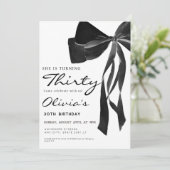 black coquette bow 30th birthday party kaart (Staand voorkant)