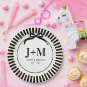 Black Coquette Bow Anniversary Initials Papieren Bordje (Feest)