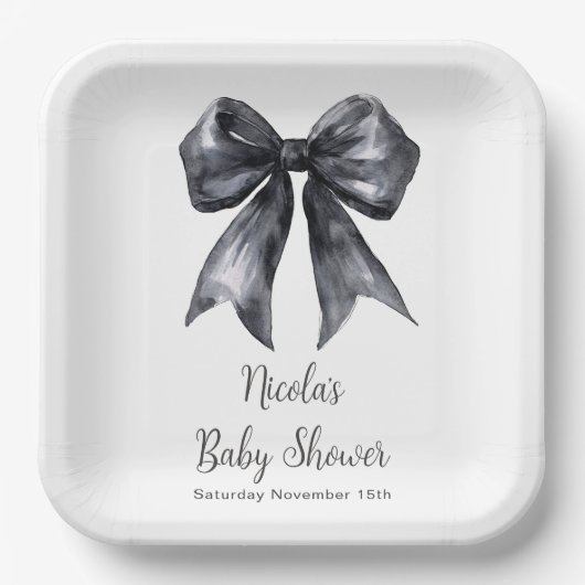 Black Coquette Bow Baby shower Papieren Bordje (Voorkant)