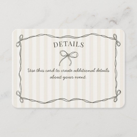 Black Coquette Bow Beige Détails Invitation Insére (Devant)