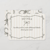 Black Coquette Bow Beige Détails Invitation Insére (Devant / Derrière)
