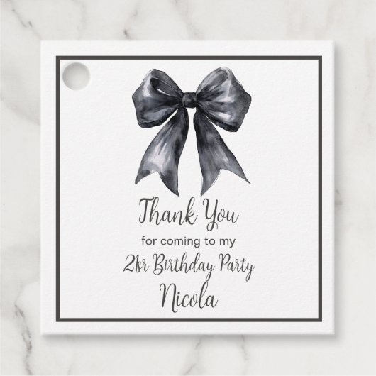 Black Coquette Bow Birthday Bedankjes Labels (Voorkant)