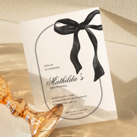 Black Coquette Bow Birthday Invitation