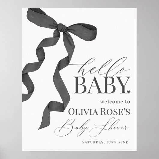 Black Coquette Bow fille Baby shower Affiche de bi (Devant)