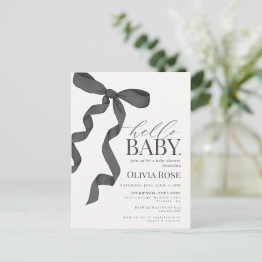 Black Coquette Bow fille Baby shower Invitation (Debout devant)