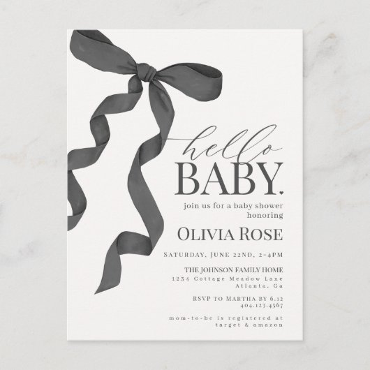 Black Coquette Bow fille Baby shower Invitation (Devant)