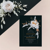 Black Coral Oranje White Floral Border Wedding Kaart