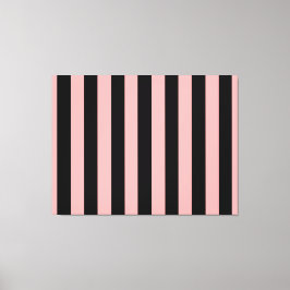 Black & Coral Pink Striped Canvas Wall Art Afdruk
