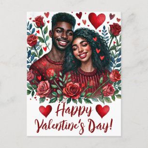 Black Couple Happy Valentine's Day Art Briefkaart