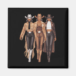 Black Cowgirl Western T-shirt Rodeo Country Vrouwe Magneet