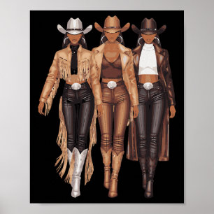 Black Cowgirl Western T-shirt Rodeo Country Vrouwe Poster