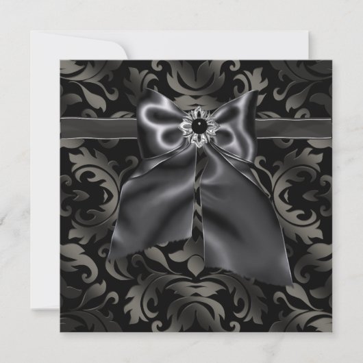 Black Cravate Party Black Damask Party Invitation (Devant)