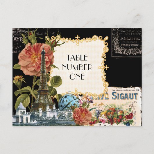 Black Cream  Eiffeltoren Roos Tafelnummer (Voorkant)