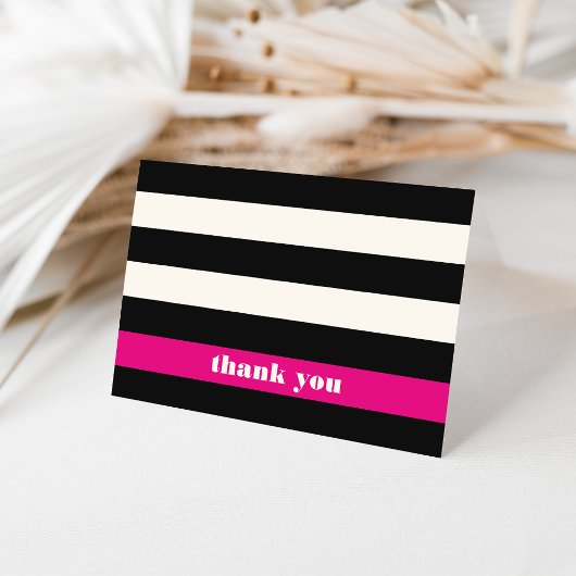 Black, Cream & Fuchsia Stripe Hartelijk dank Bedankkaart