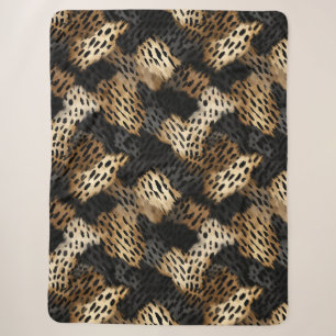 Black Cream Leopard Animal abstract Sherpa Deken