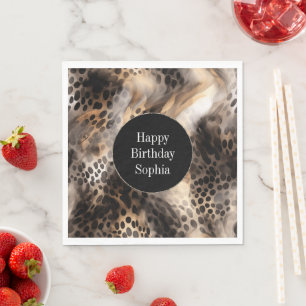 Black Cream Leopard Animal Birthday Servet