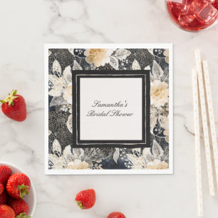 Black Cream Leopard Animal Floral Vrijgezellenfees Servet
