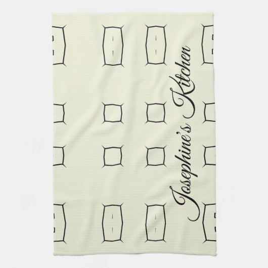 Black Cream Personalized Geometric Minimal Bedding Theedoek (Verticaal)