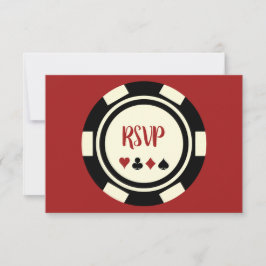 Black Cream Red Poker Chip Casino Theme Weddenscha RSVP Kaartje