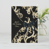 Black Cream Swirl 30e verjaardag Uitnodiging (Staand voorkant)