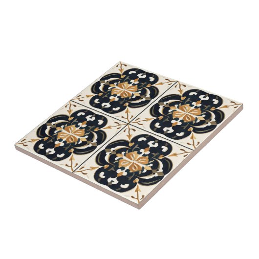 Black Cream Tegel Pattern Tegeltje (Zijkant)