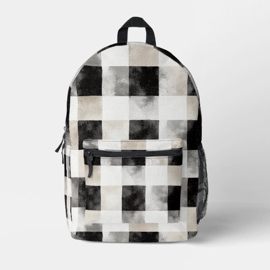 Black Cream White Plaid Stripes Bedrukte Rugzak (Voorkant)