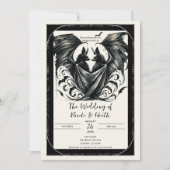 Black Cream Zilver Gothic Love Bats Wedding Kaart (Voorkant)