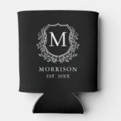 Black Crest Modern Botanisch Monogram Huwelijk Blikjeskoeler (Achterkant)