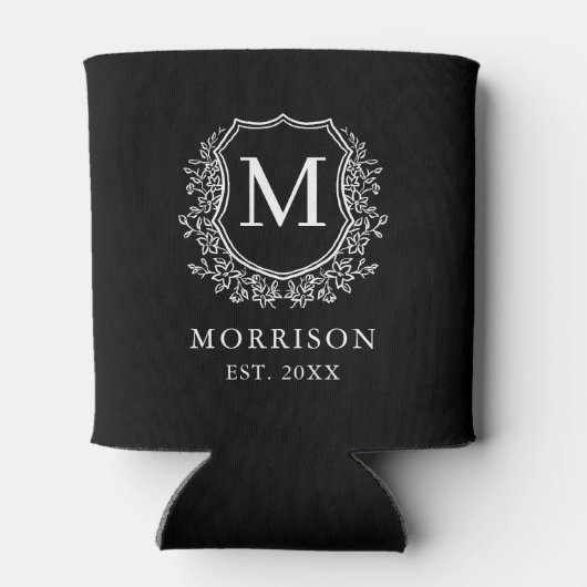 Black Crest Modern Botanisch Monogram Huwelijk Blikjeskoeler (Achterkant)