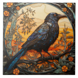 Black Crow, Art nouveau Glas in lood Tegeltje