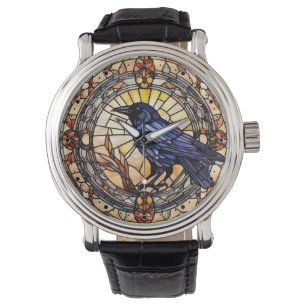 Black Crow Glas in lood Vogelklok Horloge