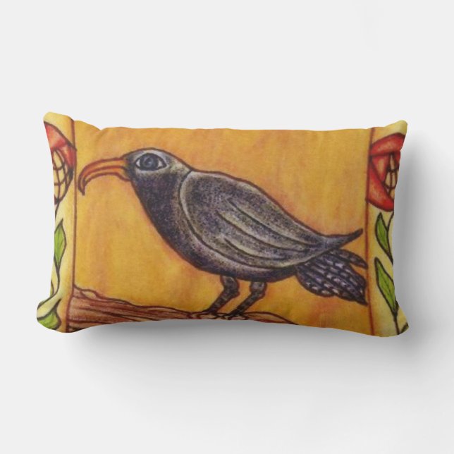 Black Crow op Branch Art Deco Abstract Red Roses Buitenkussen (Voorkant)