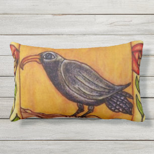 Black Crow op Branch Art Deco Abstract Red Roses Buitenkussen