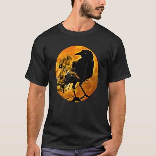 Black Crow Raven Bird & Specter Against Orange Ful T-shirt (Voorkant)