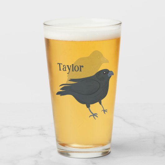 Black Crow Vogel Illustratie Gepersonaliseerd Glas (Voorkant gevuld)