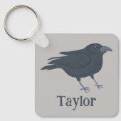 Black Crow Vogel Illustratie Gepersonaliseerd Sleutelhanger (Voorkant)