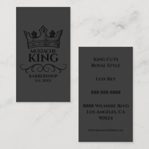 Black Crown King Mustache Barbershop Visitekaartje