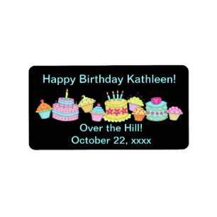 Black Cupcakes/Cake Over the Hill Birthday Etiket