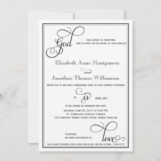 Black Curly Script God is Love Christelijk Wedding Kaart (Voorkant)