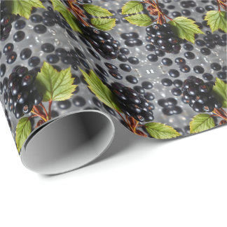 Black Currants Berries & Green Leaf Pattern Cadeaupapier