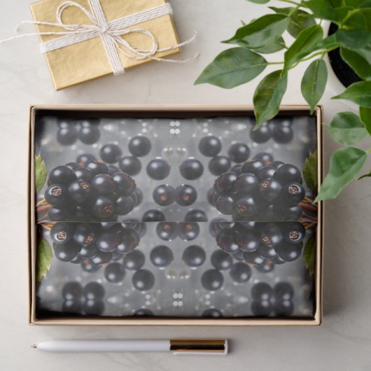 Black Currants Berries & Green Leaf Pattern Tissuepapier (Geschenk)