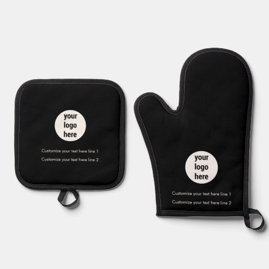 Black Custom Business Logo Company Promotion Ovenwant & Pannenlap Set (Voorkant)