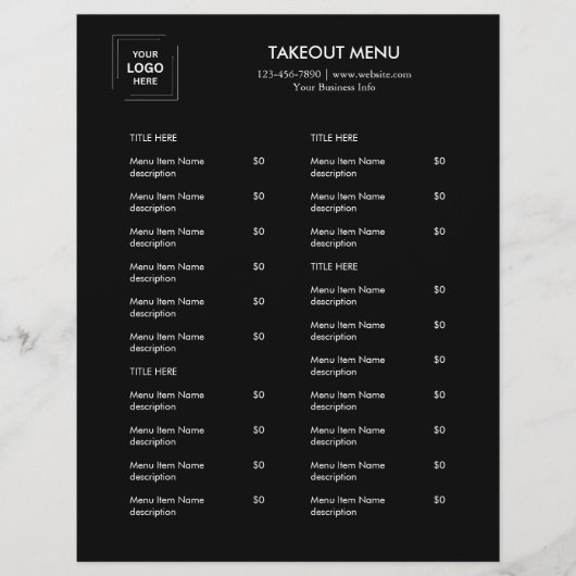 Black Custom Business Logo Modern afhaalmenu Flyer (Voorkant)