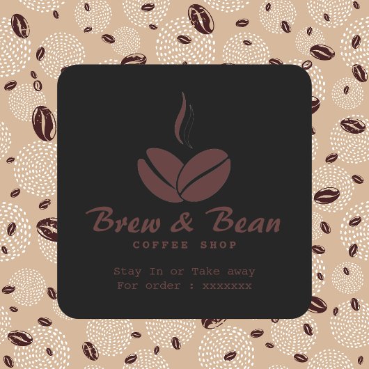 Black Custom coffee shop logo square sticker