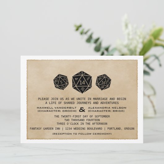 Black CUSTOM DATE Grunge D20 Dice Gamer Invite Kaart (Staand voorkant)