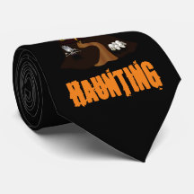 Black Custom Halloween Haunted House Stropdas