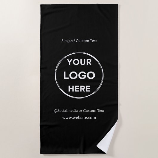 Black Custom Logo Text Modern Minimal Business Strandlaken (Voorkant)