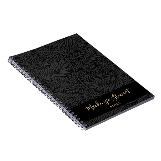 Black Custom Name Floral Pattern Notitieboek (Rechterzijde)