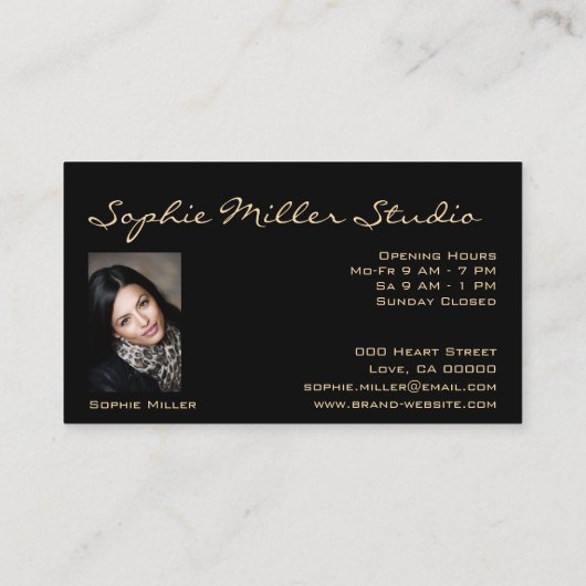 Black Custom Photo of Logo Gold Glitter Cosmetics Visitekaartje (Achterkant)