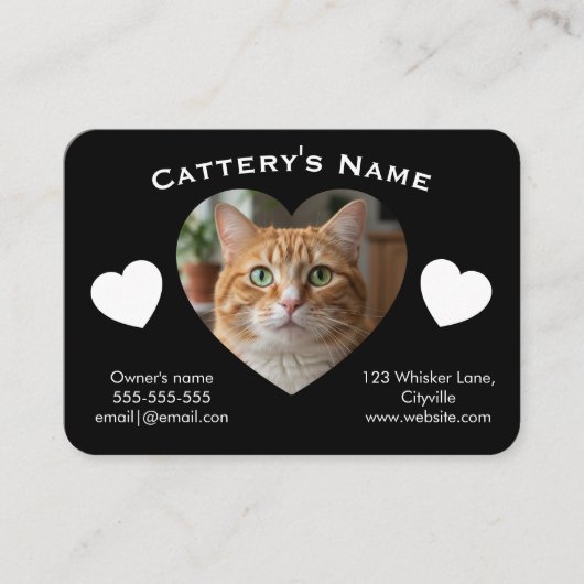 Black Customizable Cattery Business Card Visitekaartje (Voorkant)